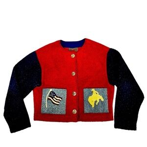 Vintage Roughrider Jacket Western Cowboy Wearable Art USA Patriotic Red - Size S